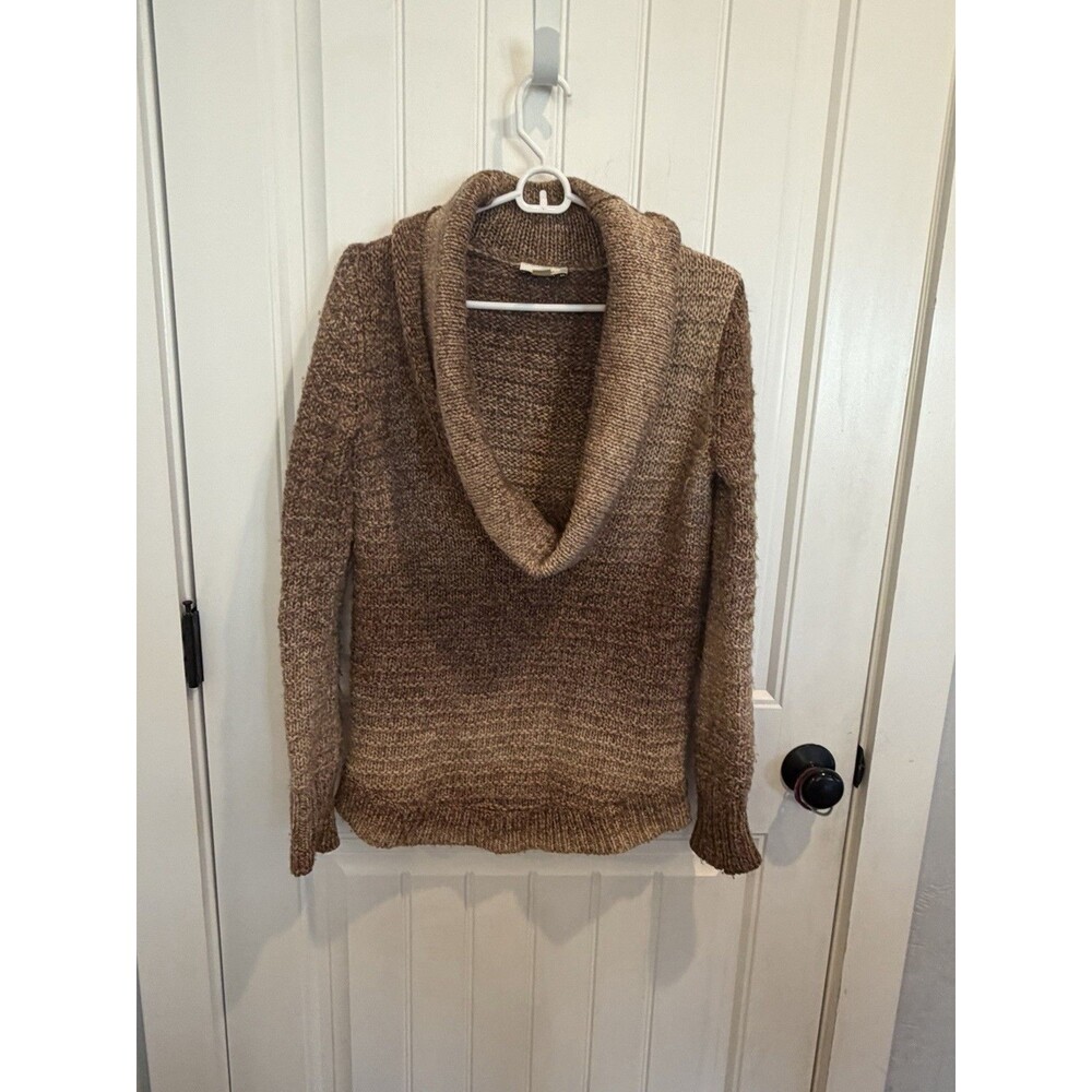 Ann Taylor LOFT Womens S Wool Alpaca Sweater Brown Marled Cowl Neck Pullover